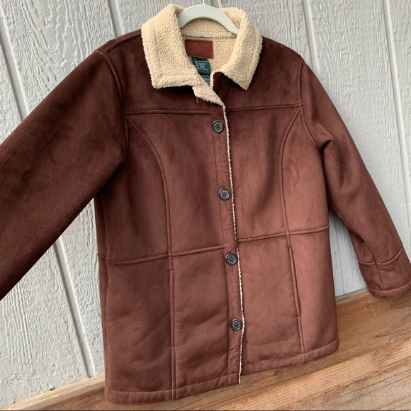 Lauren Ralph Lauren dry goods rich chocolate brown faux suede sherpa lined coat - Picture 14 of 16